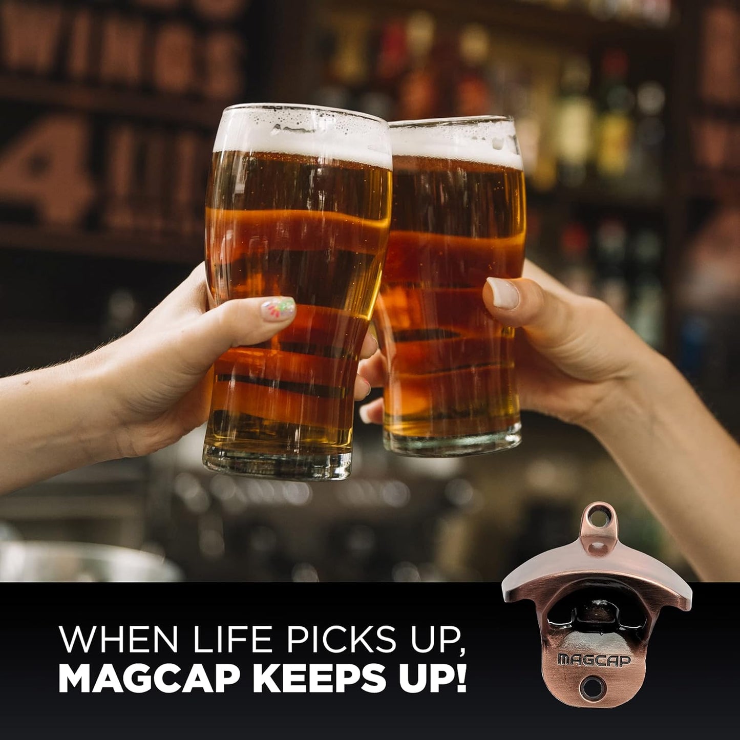 Outdoor Bottle Opener Wall Mounted - Style Magnetic Beer Bottle Opener that Catches Caps - Easy to Install and Incredibly Convenient (Gunmetal Black)