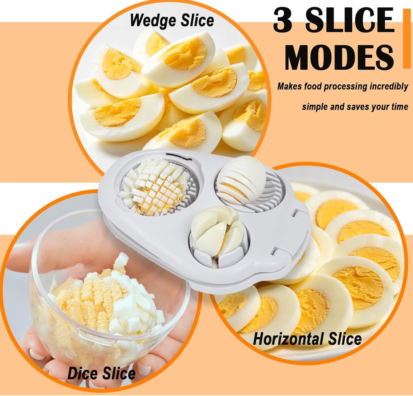 NOVANO 3-in-1 Egg Slicer for Hard Boiled Eggs, Heavy Duty Stainless Steel Egg Cutter, Multi-Mode Egg Dicer with Base, Multifunctional Kitchen Chopper for Strawberry, Grape, Cherry Tomato, Mushroom