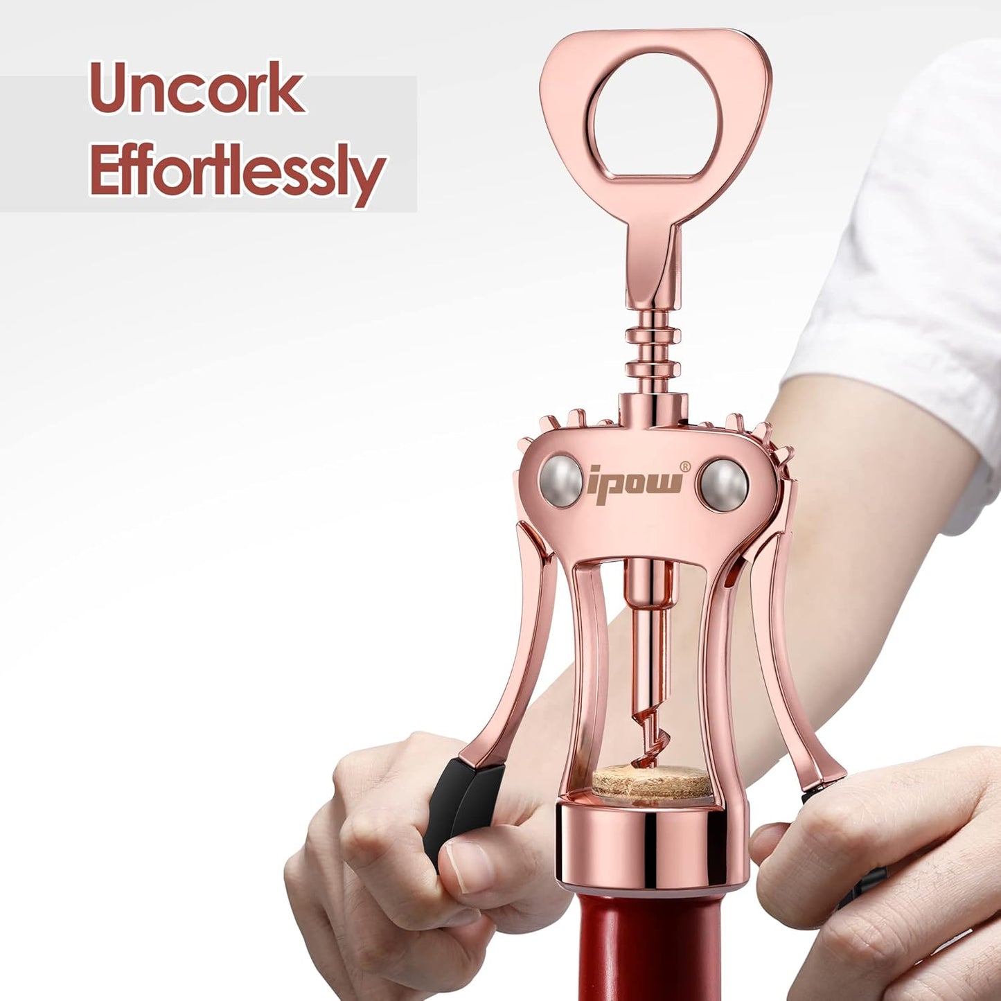IPOW Wine Opener, Zinc Alloy Wine Bottle Opener, Wing Corkscrew Heavy Duty, Manual Multifunctional Cork Screw for Waiter, Silver