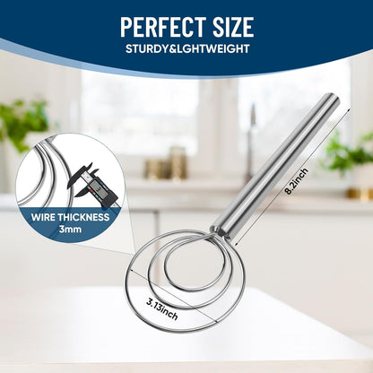 Danish Dough Whisk Stainless Steel Wooden Handle for Sourdough Bread Pizza and Pastry Making