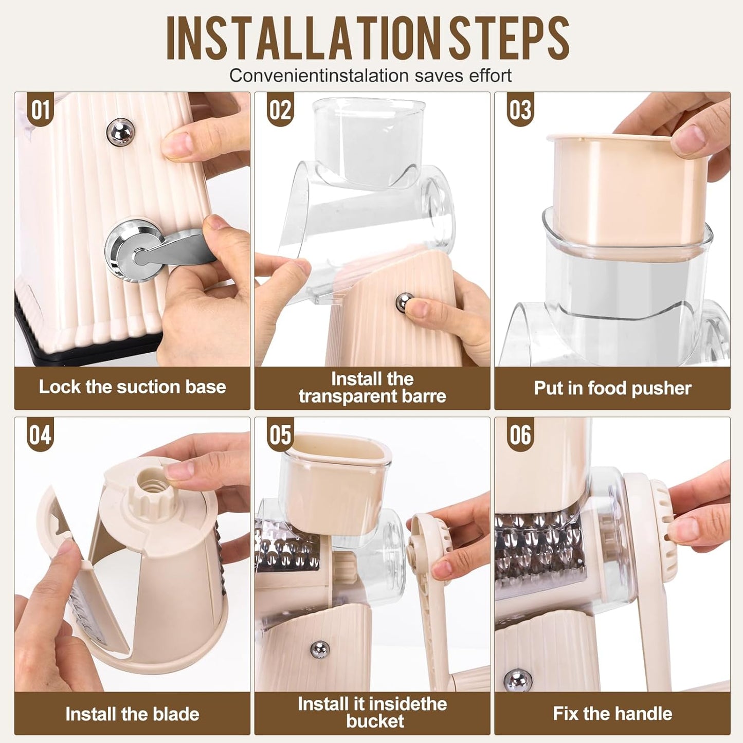 Rotary Cheese Grater with 5 Well-designed Blades & Strong Suction Base, Kitchen Mandoline Vegetable Slicer with Blade Storage Box (GREEN)
