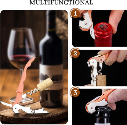HYZ 2-Pack Wine Opener Waiter Corkscrew, Professional Wine Key for Servers, Bartender, with Foil Cutter, Manual Wine Bottle Opener Double Hinged (Black)