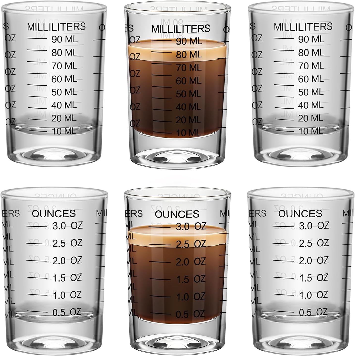 2Pcs Shot Glass Measuring Cup 3 Ounce/90ML Liquid Heavy High Espresso Glass Cup Black Line Espresso Shot Glasses with Measurement (2)