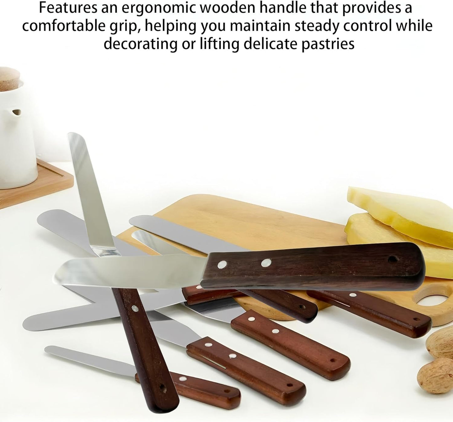 Offset Spatula Set of 2, 4-Inch Flexible Stainless Steel Blade Icing Spatulas with Comfortable Wood Handle, Angled Spreader for Cake Decorating, Baking, and Pastry Frosting
