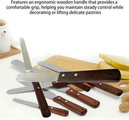 Offset Spatula Set of 2, 4-Inch Flexible Stainless Steel Blade Icing Spatulas with Comfortable Wood Handle, Angled Spreader for Cake Decorating, Baking, and Pastry Frosting