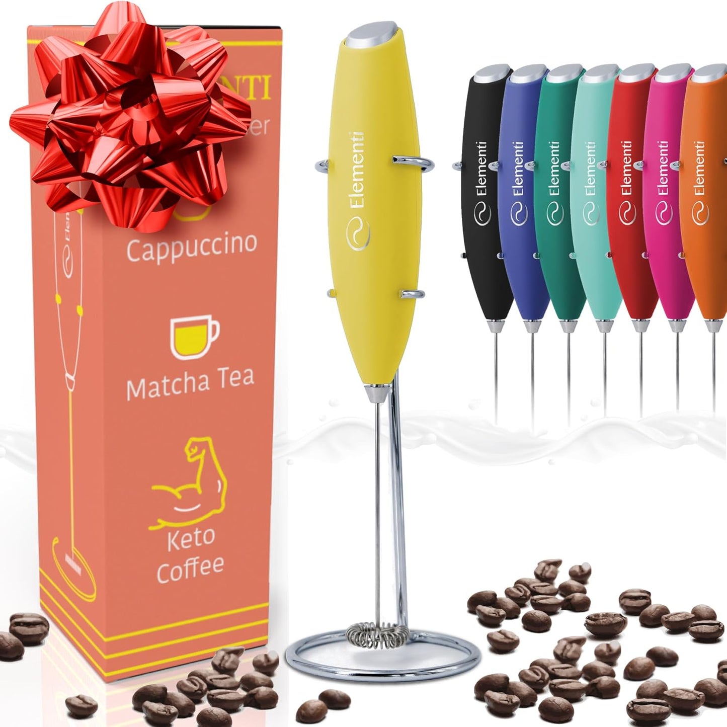 Elementi Matcha Whisk & Frother Set - Powerful Electric Matcha Mixer for Powder, Easy to Use Electric Whisk Kit - Craft Effortless Lattes with the Elementi Milk Frother Wand & Wisk (Emerald Green)