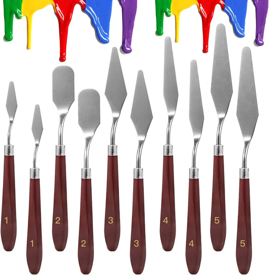 10PCS Palette Knife, Stainless Steel Painting Knife Set, Flexible Spatula Pallet Knife, Metal Artist Knives, Oil Painting Accessories Color Mixing Scraper for Oil, Canvas, Acrylic Painting By CUALORK