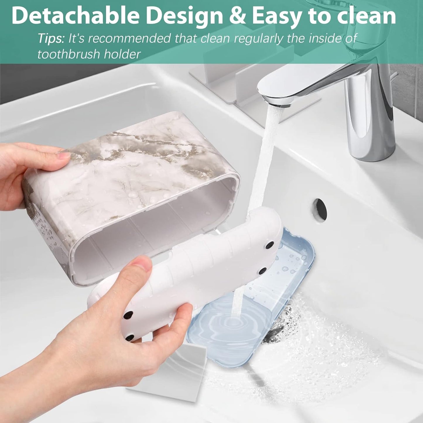 Boperzi Toothbrush and Toothpaste Holder Drainage for Bathroom Countertop with Adjustable Dividers, Large Toothpaste Caddy Organizer Storage Rustic Decor Set Anti-Slip for Shower,Family,Kids Gray