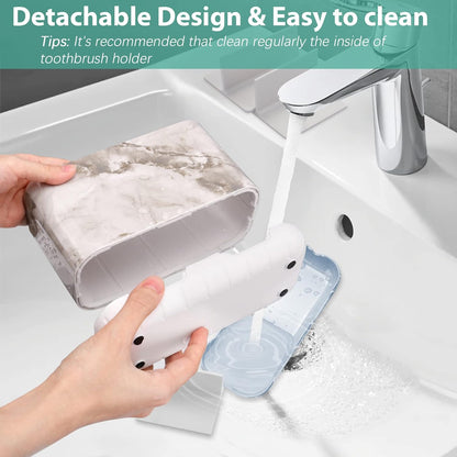 Boperzi Toothbrush and Toothpaste Holder Drainage for Bathroom Countertop with Adjustable Dividers, Large Toothpaste Caddy Organizer Storage Rustic Decor Set Anti-Slip for Shower,Family,Kids Gray