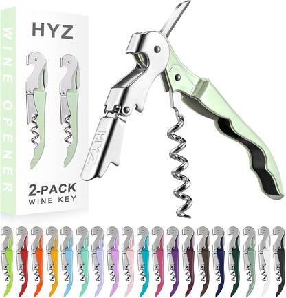 HYZ 2-Pack Wine Opener Waiter Corkscrew, Professional Wine Key for Servers, Bartender, with Foil Cutter, Manual Wine Bottle Opener Double Hinged (Black)