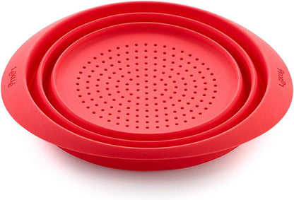 Lekue Collapsible Colander, 9 Inch - Compact Silicone Food Strainer, Space-Saving Kitchen Strainer for Pasta, Fruits, Vegetables - BPA-Free & Durable Anti-Slip Handles, Easy to Store & Clean (Red)