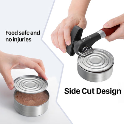 Beneno Can Opener, Manual Side Safe Cut Can Opener Smooth Edge with Durable Sharp Blade, Effort-Saving Knob & Comfortable Non-slip Handle, Brown