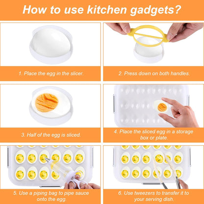 2-Layer Deviled Egg Containers with Lid, 36 Slots Refrigerator fridge organizers and storage egg cartons with Handle for Easter, with Slicer Kitchen Tongs Piping Decorating Kit