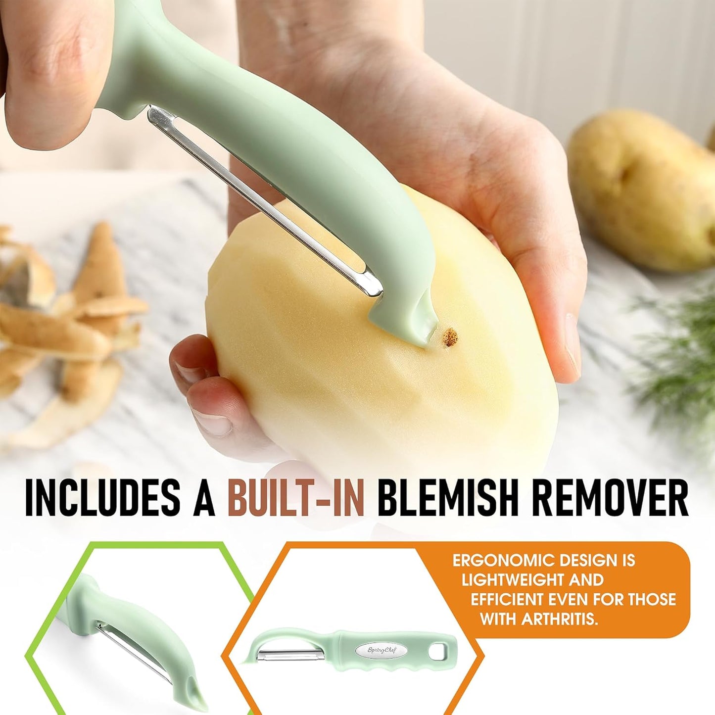 Spring Chef Premium Swivel Vegetable Peeler, Soft Grip Handle and Ultra Sharp Stainless Steel Blades - Perfect Kitchen Peeler For Veggie, Fruit, Potato, Carrot, Apple - Pink Lemonade