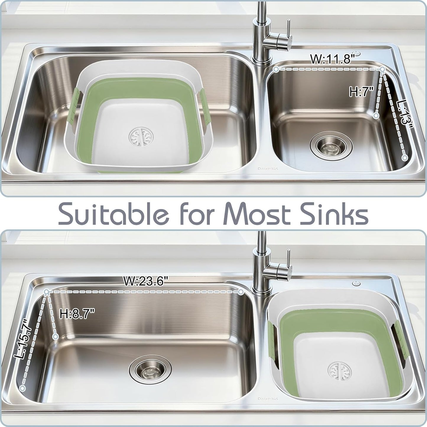 Collapsible Dish Basin with Drain Plug, 2.4 Gal 9L Foldable Wash Basin, Portable Sink Tub for Kitchen, Baby Bottles, Camping, RV, Vegetable Washing and Beverage Tub, Gray