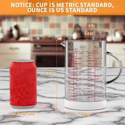 77L Glass Measuring Cup, 4-Cup/1000 ML Liquid Measuring Cups, Measuring Cup With Handle and V-Shaped Spout, Glass Beaker with Three Scales (OZ, Cup, ML), Dishwasher/Freezer/Microwave Safe