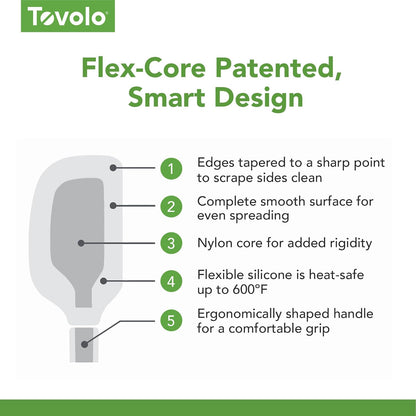 Tovolo Flex Core Silicone Spatula Spoonula Set of 2 for Non Stick Cast Iron Cooking & Baking, Dishwasher Safe Heat Resistant BPA Free Long Stainless Steel Handle Kitchen Utensil, Charcoal Gray