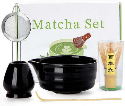 Matcha Whisk Set - 5PCS Matcha Set Includes 17OZ Chawan with Spout, Bamboo Chasen Whisk with Ceramic Holder, Matcha Scoop and Stainless Sifter, Matcha Kit for Ceremony, Gift for Matcha Lovers