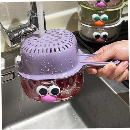 3pcs Fruit Washing Bowl with Strainer, Premium Thickened Double-Layer Design, Ergonomic Handles, Drain Basket for Kitchen Fruits Vegetables, Green Purple White
