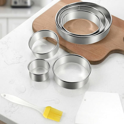 Circle Cookie Cutter 8 Piece Round Cookie Cutter & Scraper & Silicone Pastry Brush Set for Pastry,Donut,Fondant,Cake,Cookies, Diameter (2, 3, 3.7, 4.3, 5.3, 6 Inch)