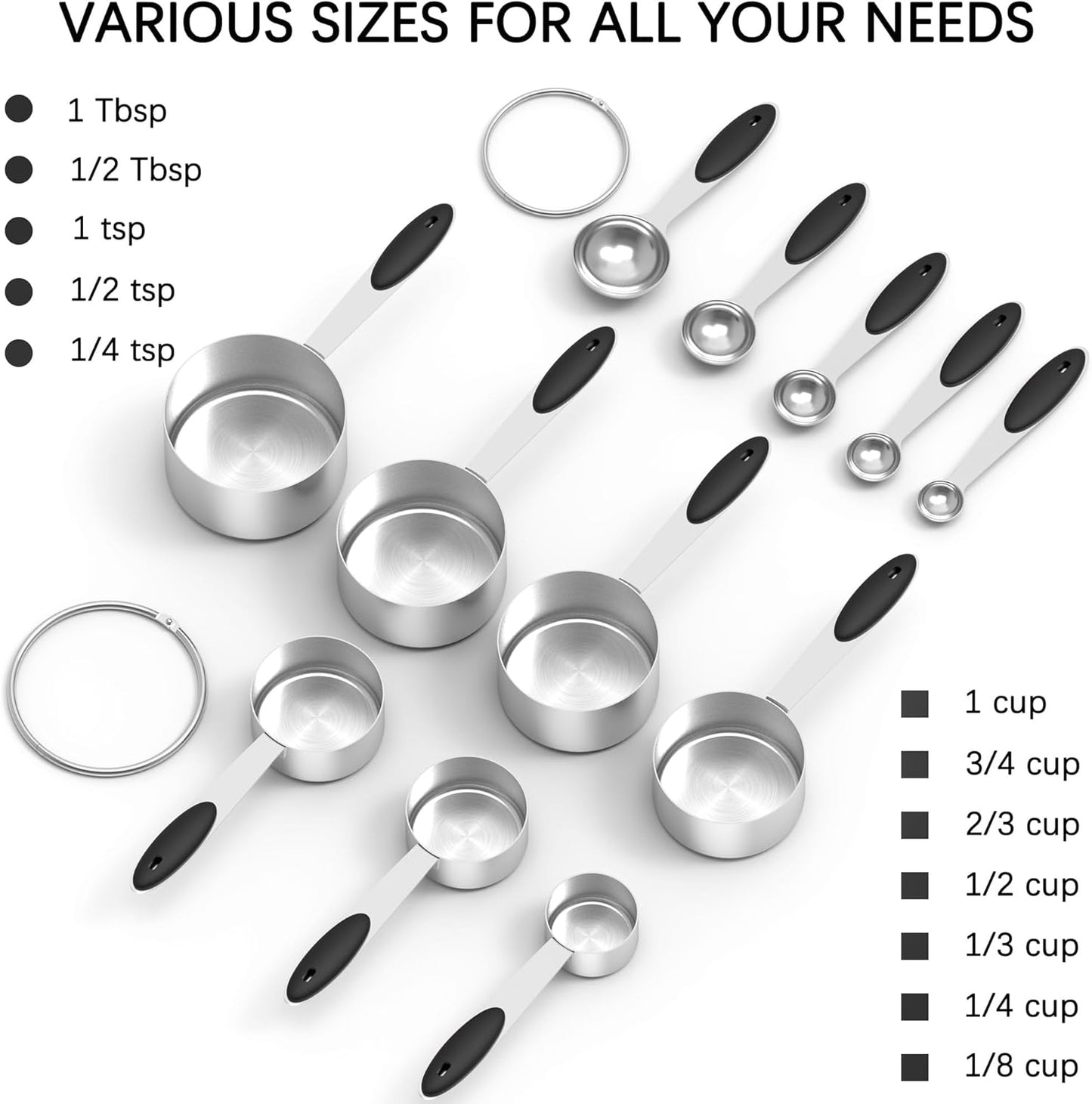 TILUCK Measuring Cups and Spoons Set, Stainless Steel, Kitchen Utensils for Cooking and Baking (10)