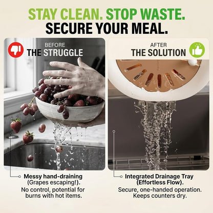 2-in-1 Fruit Washing Bowl with Strainer & Lid, Berry Container for Fridge, Plastic Produce Saver Drain Basket with Handle, Fruit Storage Container & Colander Bowl for Berries, Grapes, Lettuce