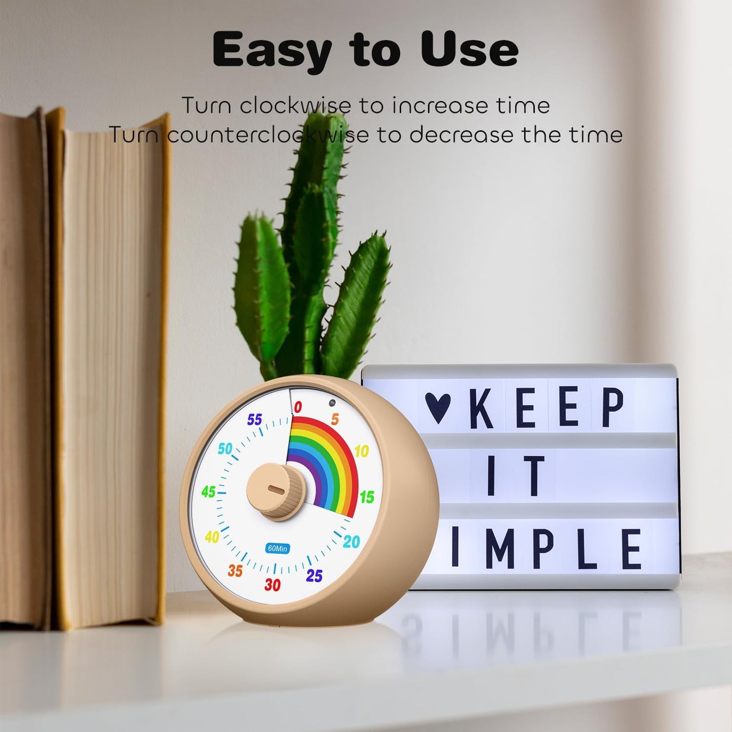 Visual Timer for Kids, 60-Minute Countdown for Classroom Office Kitchen, Desk Timer Kids Time Management Tools with Silent Operation, Pomodoro Timer Rainbow Pattern Purple