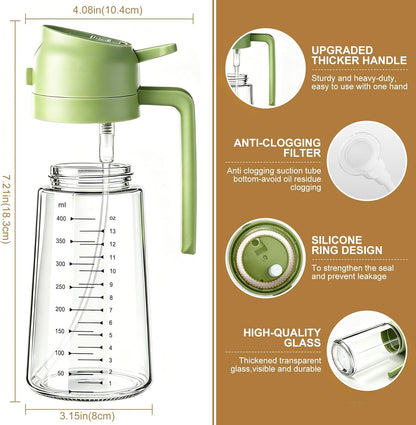 Poshetion 2 in 1 Olive Oil Sprayer for Cooking, 16oz Light-Proof Oil Dispenser for Kitchen, Leak-Proof Oil Spray Bottle for Air Fryer, Salad, BBQ, Baking, Grilling - Black & Green