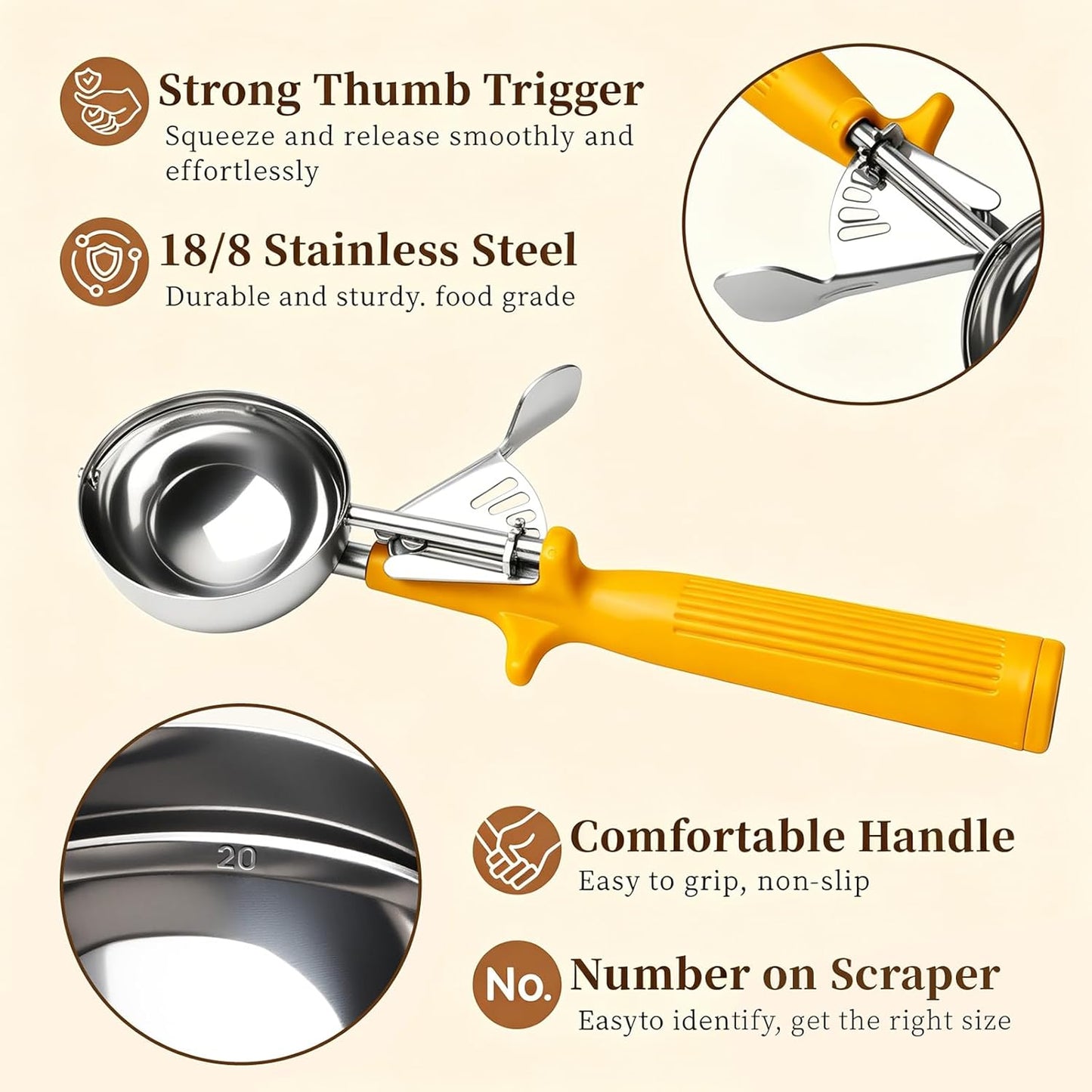 HOMURE H 4 oz Scoop, Large Ice Cream Scoop with Trigger, #8 Disher, Muffin Scoop, Portion Scoop, Cookie Scoop for Baking, Grey Handle, for Making Ice Cream Cookie Muffin Cupcake Mashed Potato