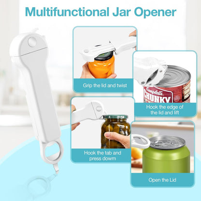 7 in 1 Jar Opener Bottle Opener and Wine Opener for Seniors with Arthritis, Weak Hands, Multi Retractable Magnetic Can Opener, Original Kitchen Lid Opener Tool (Black)