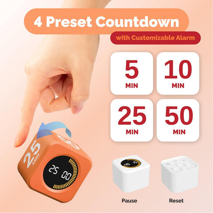 KADAMS Pomodoro Cube Timer Productivity Visual Timer - 5/10/25/50 Min Rotating Countdown (1, Green)