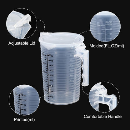 PATIKIL Graduated Beaker, 2 Pack 100ml PP Plastic Liquid Measuring Cup Double Sided Black Graduations with Handle Lid and Spout for Lab Kitchen Home