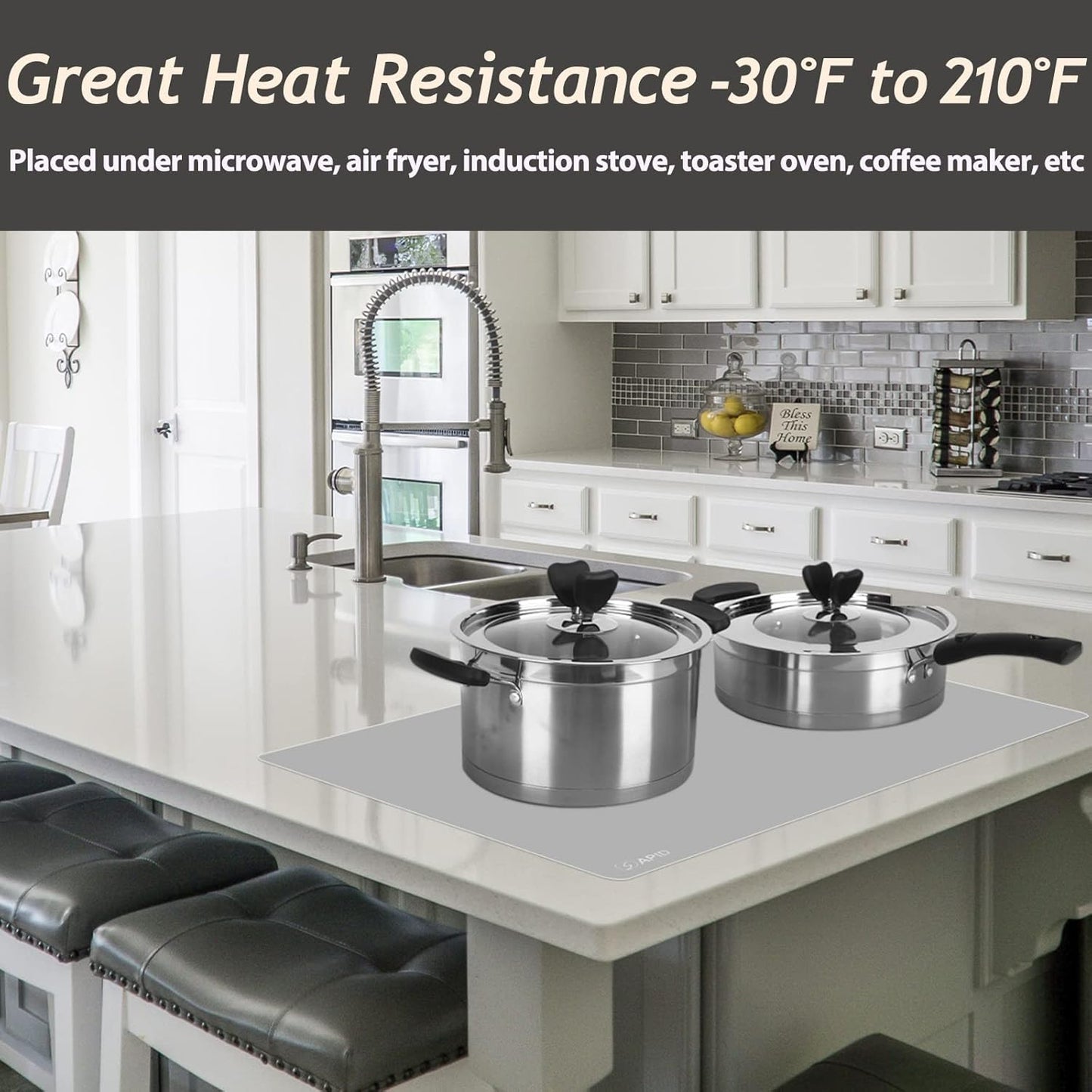 Extra Large Silicone Mat 36" x 24" Place Mats, Heat Resistant Mat for Kitchen Countertop Protector, Thick Placemats Washable Silicone Mats for Kitchen Counter Mat Dining Table Mat, Grey, Sapid