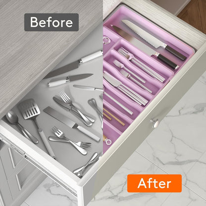 Lifewit Silverware Drawer Organizer, Expandable Utensil Tray for Kitchen, BPA Free Flatware and Cutlery Holder, Adjustable Plastic Storage for Spoons Forks Knives, 11-18 x 14", Black