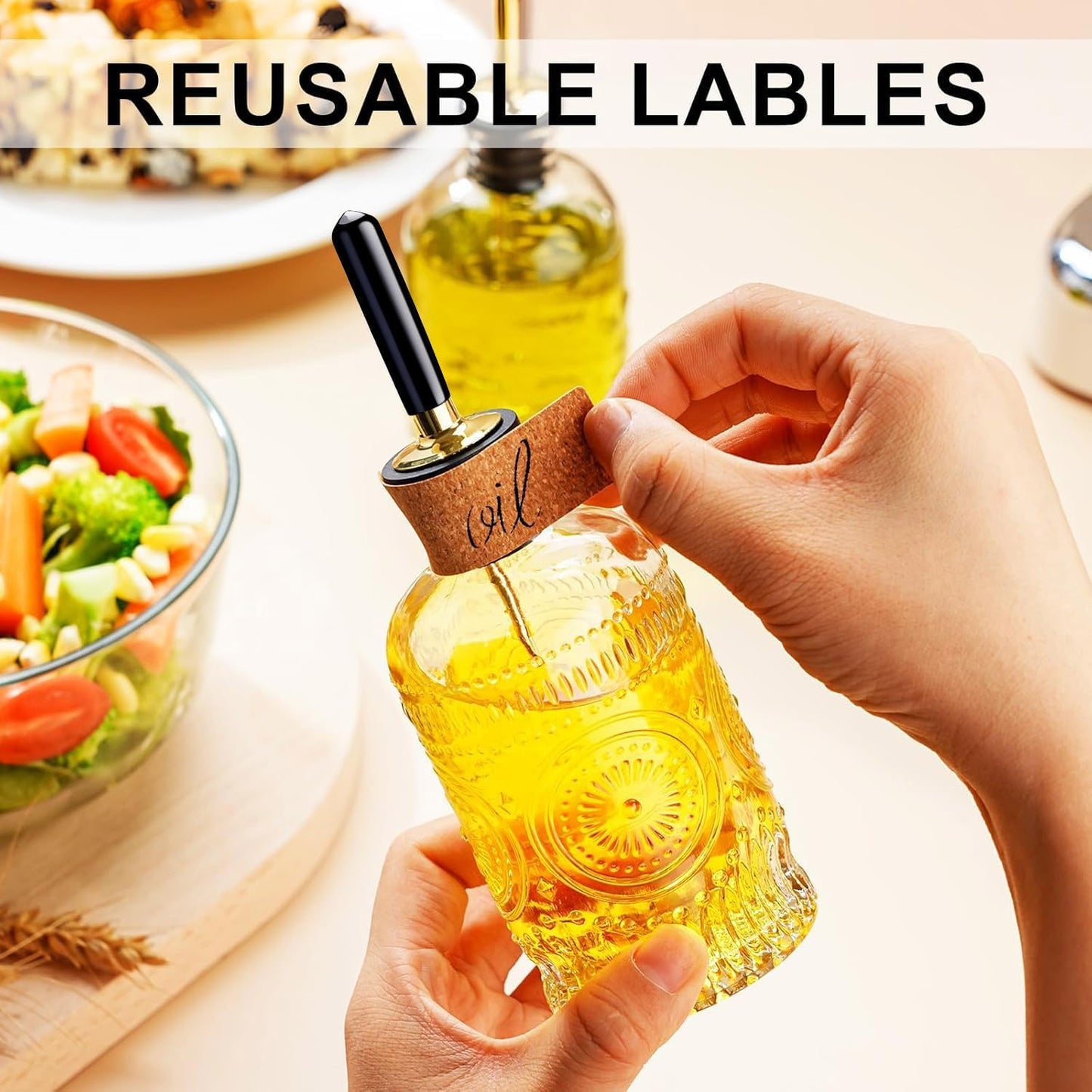 gegewawa Olive Oil Dispenser Bottle for Kitchen with Metal Spout, Glass Oil Bottles 7OZ, Elegant Glass Cooking Oil Dispenser for Kitchen-2pcs
