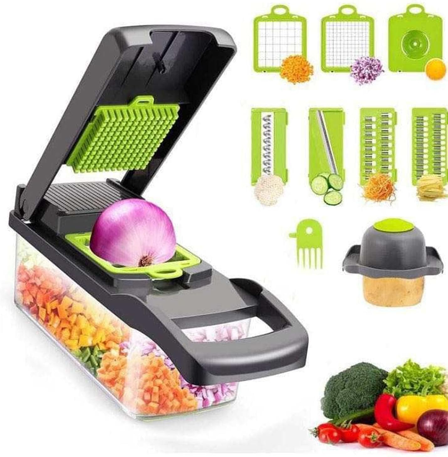 Vegetable Chopper, Pro Onion Chopper Multifunctional 16-in-1 Food Slicer, Premium Copper-Infused Vegetable Cutter with 12 Stainless Steel Blades, Manual Dicer & Bread Slicer