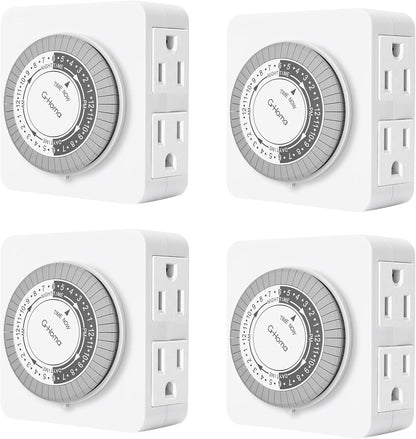 G-Homa 24-Hour Mechanical Timer Outlet with 2 Grounded Outlets - For Lamps, Holiday Lights
