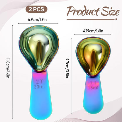 2 Pcs Stainless Steel Coffee Scoop Set 1 & 2 Tbsp Measuring Spoons Short Handle Coffee Measuring Scoop Metal Tbsp Scoops for Coffees Beans Tea Sugar
