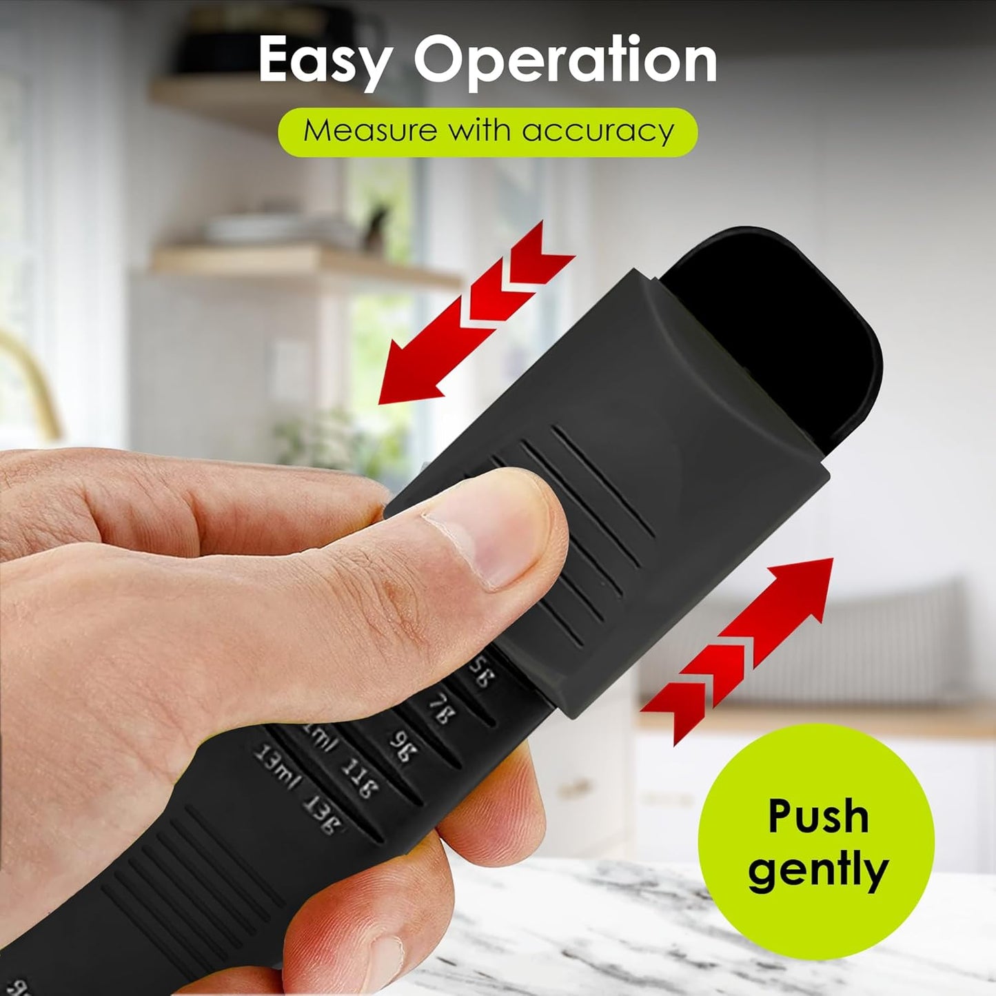 GOCHA Double-Ended Adjustable Measuring Spoon - 9-in-1 Kitchen Tool with Precision Scales (0.5-13ml/g) - Space-Saving Design for Dry & Liquid Ingredients (Black Green)