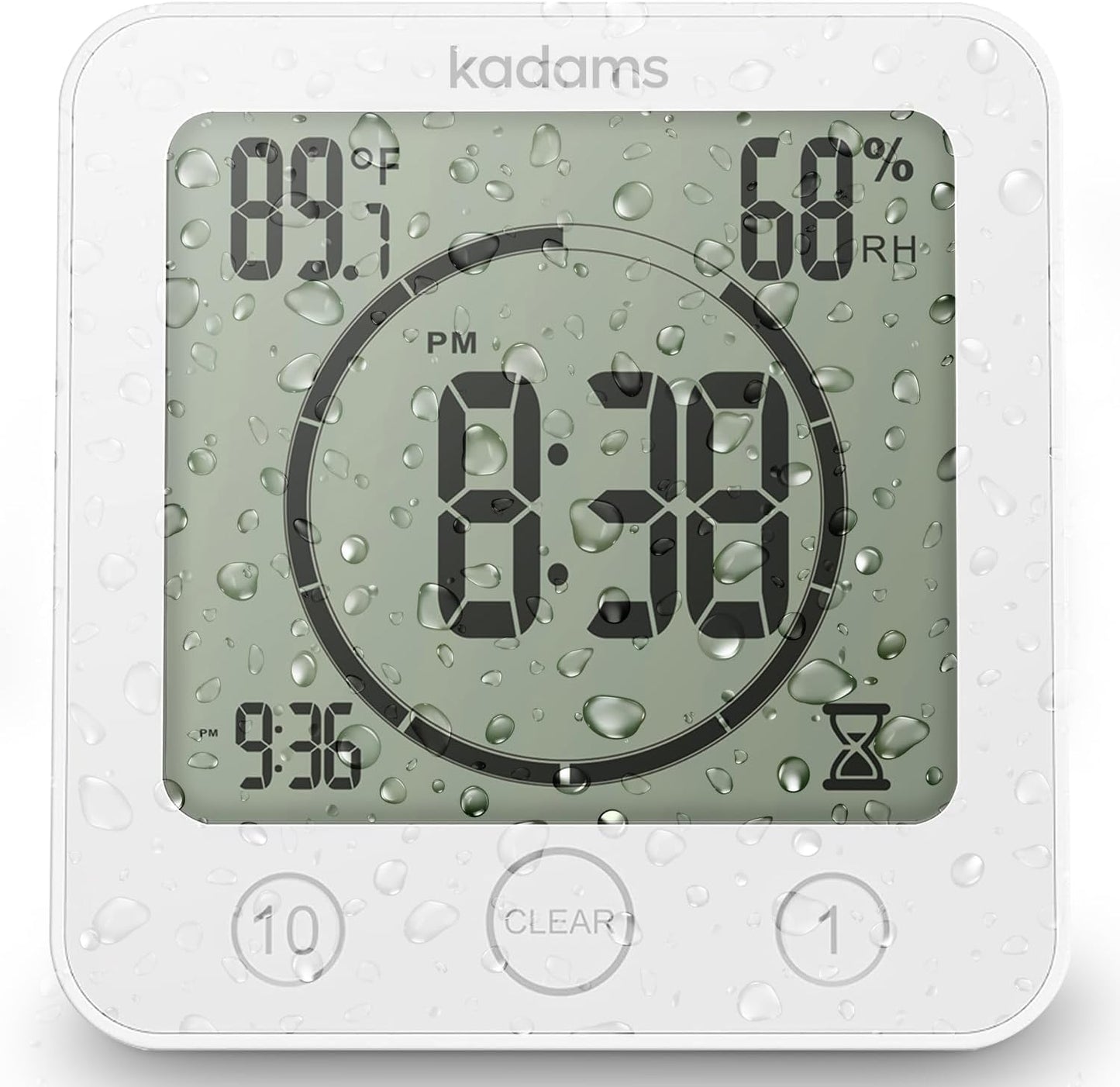 KADAMS Shower Clock Waterproof Bathroom Timer – Digital Wall Clock with Countdown, Magnetic Kitchen Clock with Temperature & Humidity, Suction Cup for Kids Shower Spa Cook Bath (Black)