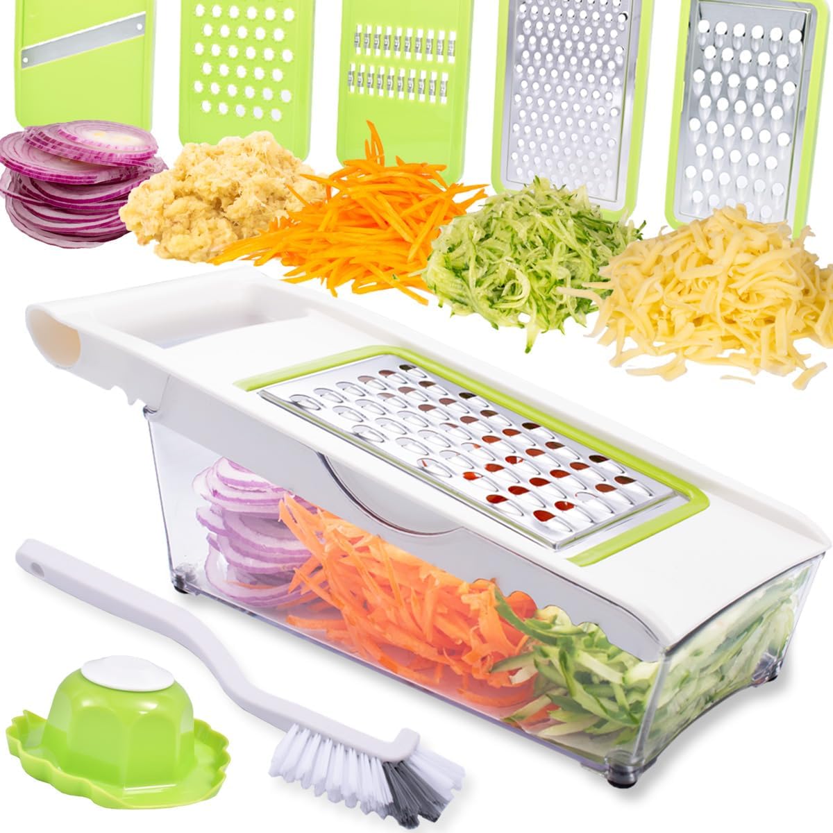 NACOLUS Cheese Grater with Container,5 In 1 Vegetable Slicer,Multi Purpose Graters for Kitchen, Easy to Clean Box Grater with Handle,Stainless Steel Cheese Shredder,Julienne Slicer