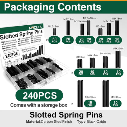 Mrdilla 460 Pcs Roll Pin Assortment, Metric Slotted Spring Pins, M1.5 M2 M2.5 M3 M4 M5 M6