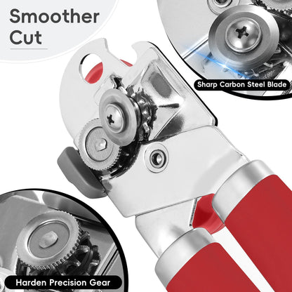Can Opener Manual, UHIYEE Hand Held Manual Can Openers Heavy Duty with Smoother Cut Sharp Blade, Manual Hand Can Open with Soft Handle, Easy to Turn Knob, Magnetic Lid Lifter, Black