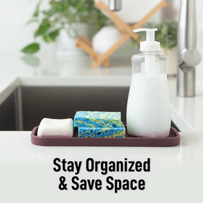 Zulay Kitchen (9x3.5in Sponge Holder for Kitchen Sink - Flexible Heavy-duty Multipurpose Sink Caddy - Counter Organizer for Kitchen, Bathroom, Makeup, Trinkets & More! (Grey)