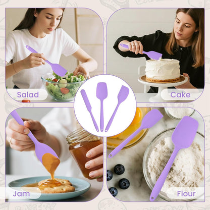 Spatulas Silicone Heat Resistant, Rubber Spatula Food Grade, Handle with Ergonomic Grip Kitchen Utensils Set,Nonstick Silicona Cooking Utensils Set for Cooking and Mixing 3Pacs Purple
