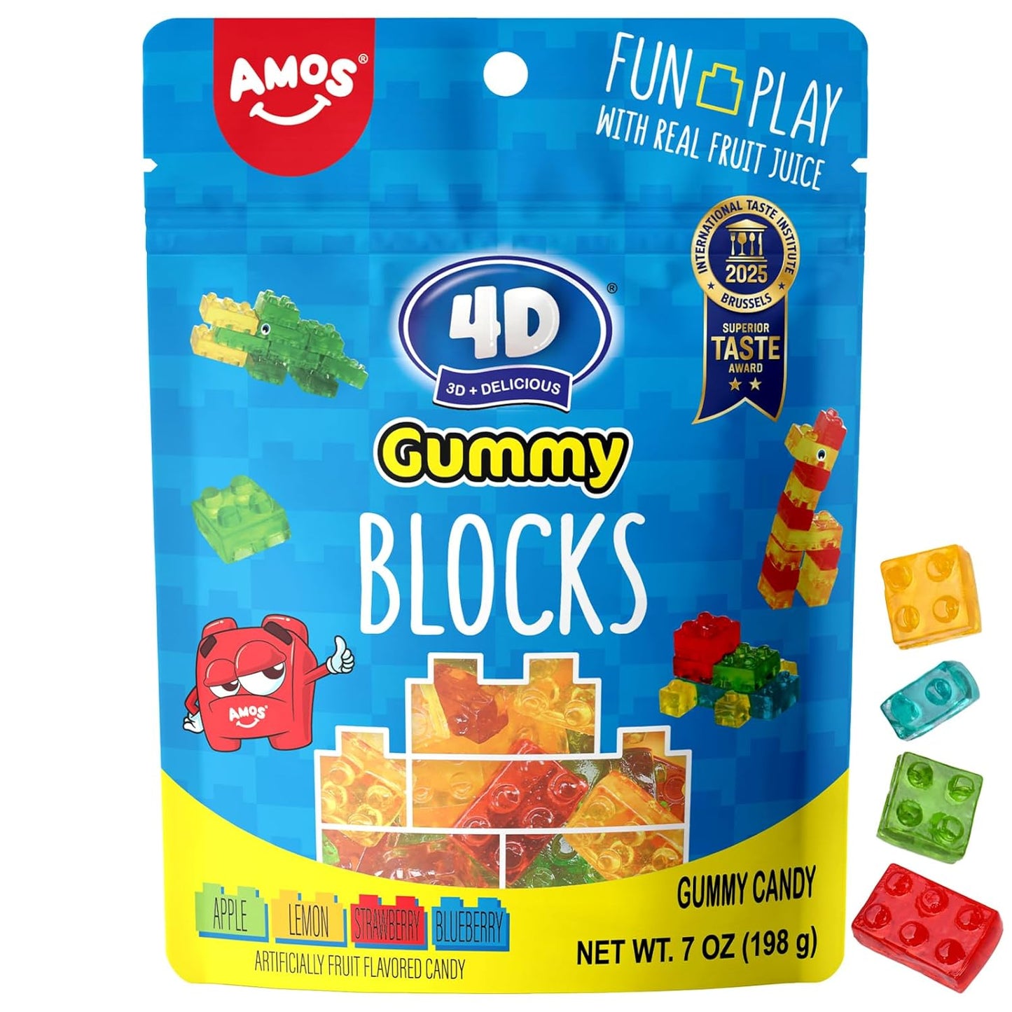 AMOS Peelerz Peelable Gummy Candy Variety Pack, Mango White Peach Banana Green Apple Passion Fruit Lychee, Soft Chewy Fruit Snack, Pack of 6