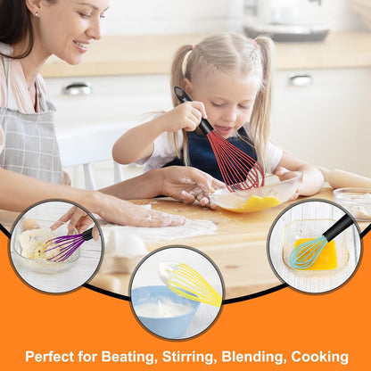 HOTEC 4 Pieces Silicone Whisks Set, Wire Balloon Whisks for cooking Egg Beater, Non-slip Handle Whisk for Non-stick Cookware Perfect for Cooking, Stirring, Beating and Blending (Multicolor)