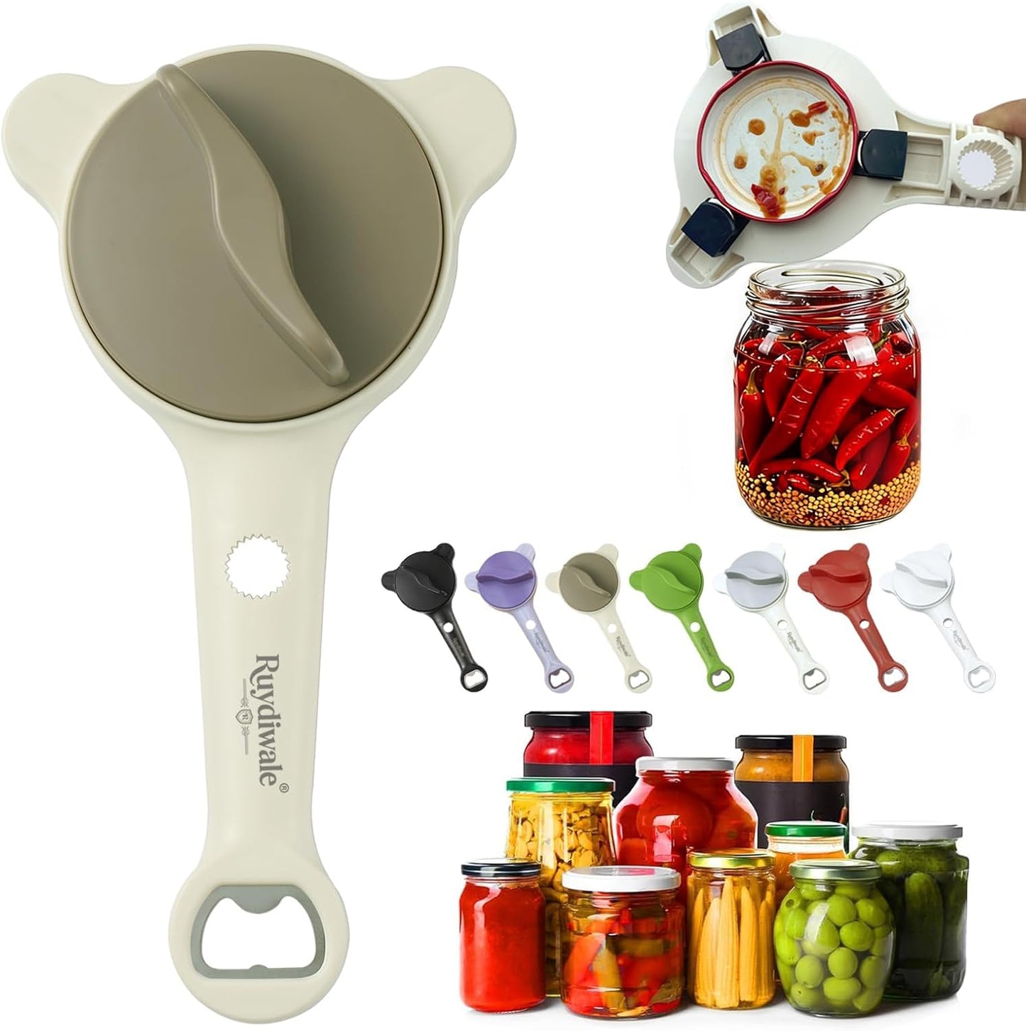 4-in-1 Jar Opener, Adjustable Jar Opener for Seniors, Kitchen Tool Designed Specifically for Seniors and Those with Limited Physical Strength, Suitable For Beer, Salad Dressing, Jar (Black)