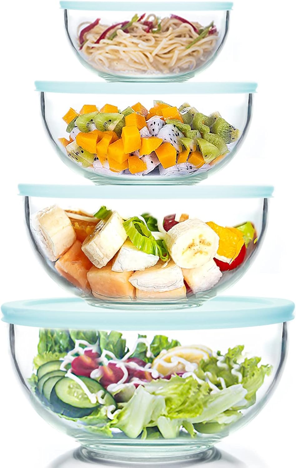 WhiteRhino Glass Mixing Bowls Glass Bowls with Lids Set(4.5QT,2.7QT, 1.1QT),Large Salad Bowls,glass mixing bowl Space-Saving Nesting Storage bowls for Cooking,Baking,Prepping,Dishwasher Safe