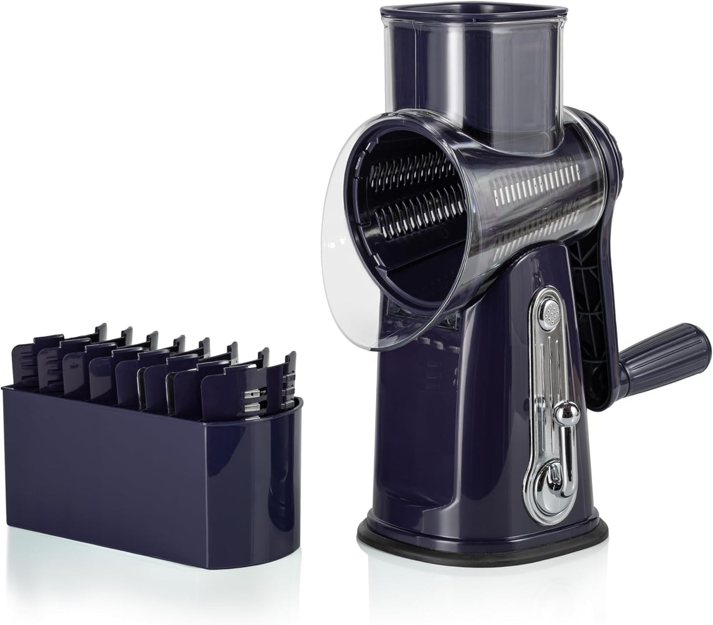 5-in-1 Rotary Cheese Grater with Handle – Stainless Steel Blades, Vegetable Slicer & Shredder, Nut Grinder, Carrot & Cabbage Grater, Easy-to-Clean Kitchen Tool (Purple)